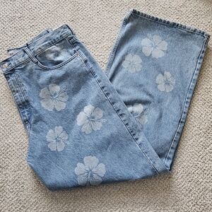 ZARA Tropical Flower Printed Jeans Mid-Rise 100% Cotton Size 14 NWT